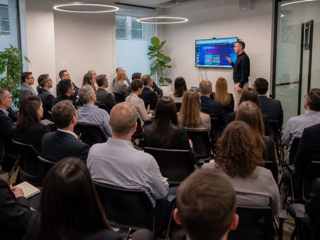 Chris Reid running a workshop for a room of professionals